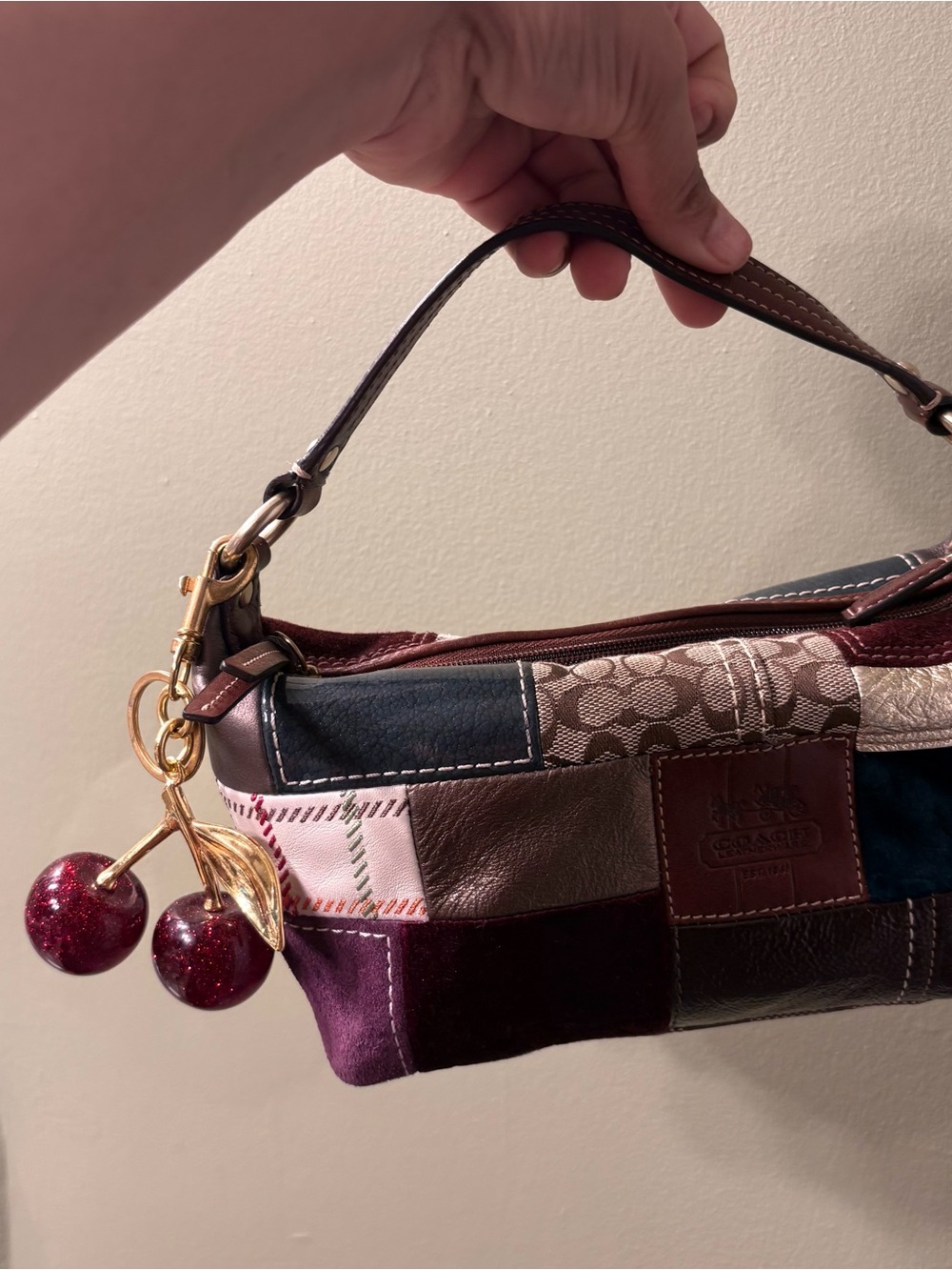 Coach Patchwork Mini Wristlet in Plum and Multi